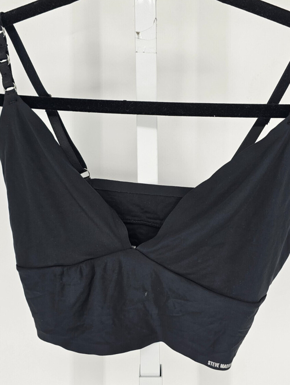 Steve Madden Womens Sz L Longline Bralette Bra V Neck Black